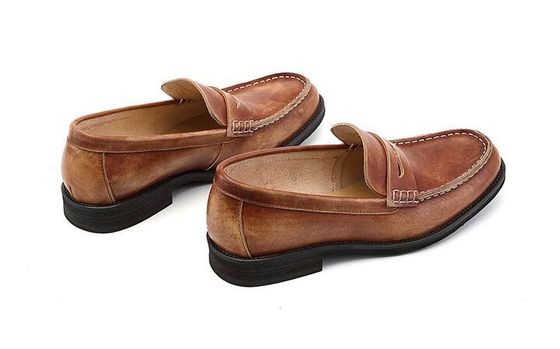 Breathable Men Brown Penny Loafers , Genuine Leather Loafer Shoes