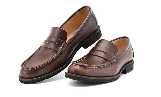 Breathable Men Brown Penny Loafers , Genuine Leather Loafer Shoes