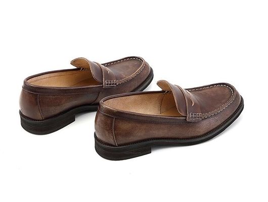 Breathable Men Brown Penny Loafers , Genuine Leather Loafer Shoes