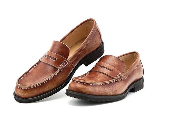 Breathable Men Brown Penny Loafers , Genuine Leather Loafer Shoes