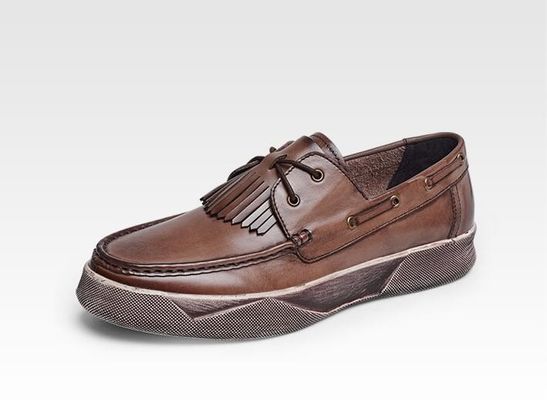 Retro Casual Men Flats Shoes Custom Mens Leather Driving Loafers With Tassels