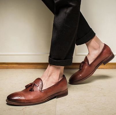 Summer Brown Mens Leather Loafers Shoes Slip On Brogue Tassel Loafers