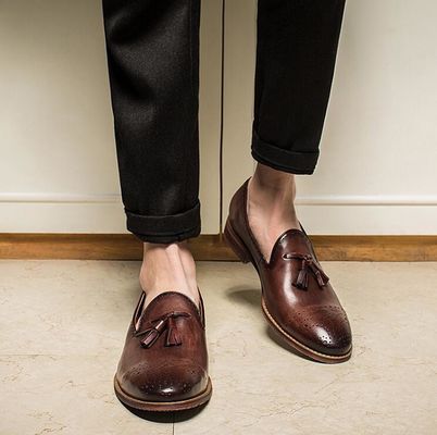 Summer Brown Mens Leather Loafers Shoes Slip On Brogue Tassel Loafers