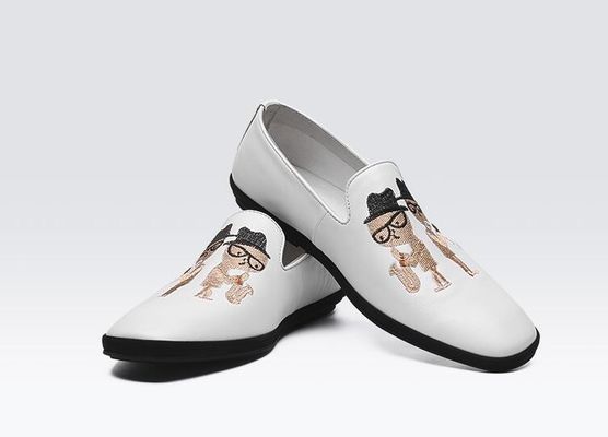 Hand Painted Flat Soft Leather Loafers , Printed Mens Patterned Loafers
