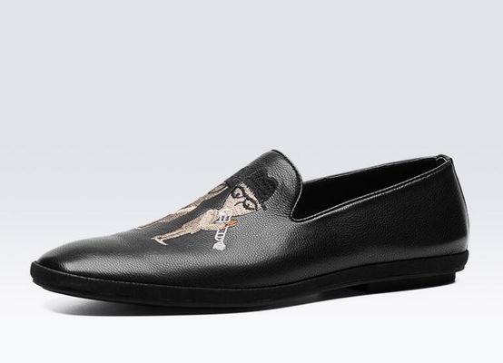 Hand Painted Flat Soft Leather Loafers , Printed Mens Patterned Loafers