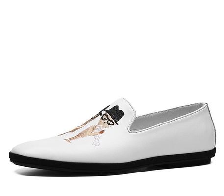 Hand Painted Flat Soft Leather Loafers , Printed Mens Patterned Loafers