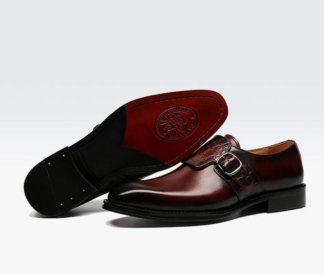 Luxury Mens Monk Strap Shoes / Pure Genuine Leather Shoes Italian Style Loafer For Men