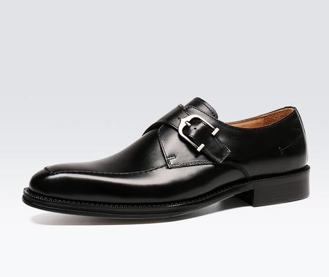 ODM Oxford Genuine Leather Dress Shoes / Luxury Mens Monk Strap Shoes With 3cm Heel