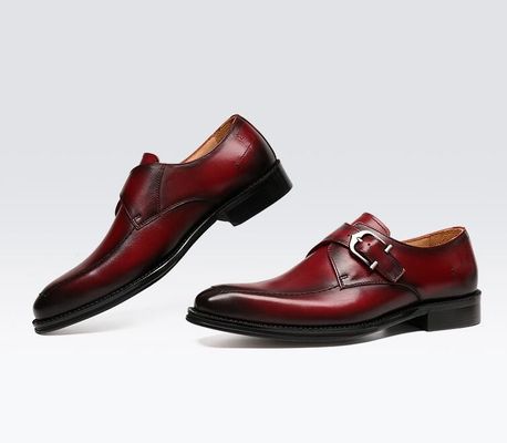 ODM Oxford Genuine Leather Dress Shoes / Luxury Mens Monk Strap Shoes With 3cm Heel