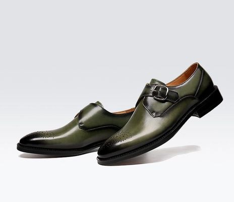 Oxford Leather Mens Buckle Dress Shoes green / Black Gentleman Dress Shoes