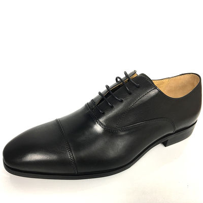 Black Mens Leather Dress Shoes / Men Business Casual Shoes Lace Up Closure Type