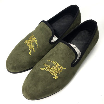 Army Green Mens Velvet Loafers Breathable Mens Slip On Summer Shoes