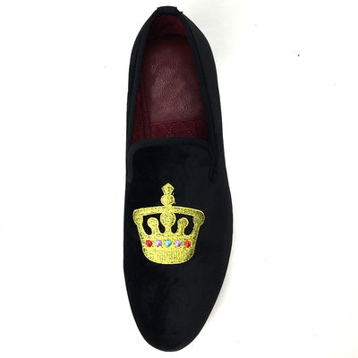 Luxury Black Mens Velvet Loafers Round Toe Breathable For Party / Evening