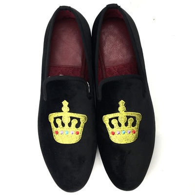Luxury Black Mens Velvet Loafers Round Toe Breathable For Party / Evening