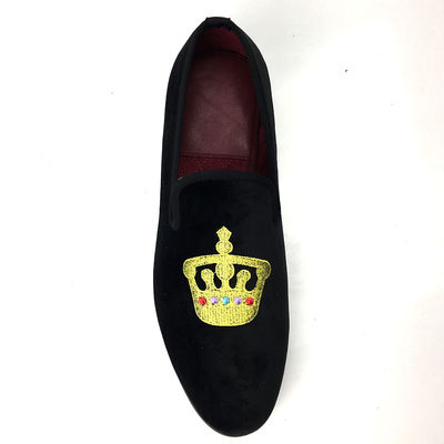 Luxury Black Mens Velvet Loafers Round Toe Breathable For Party / Evening