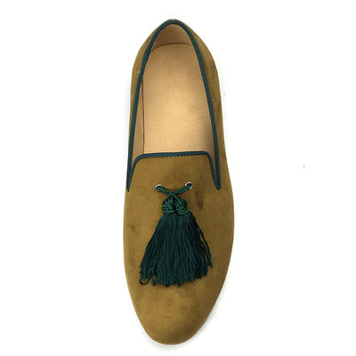 Yellow Mens Velvet Loafers Shoes   Customized Pointed Toe Leather Loafers
