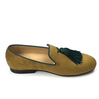 Yellow Mens Velvet Loafers Shoes   Customized Pointed Toe Leather Loafers