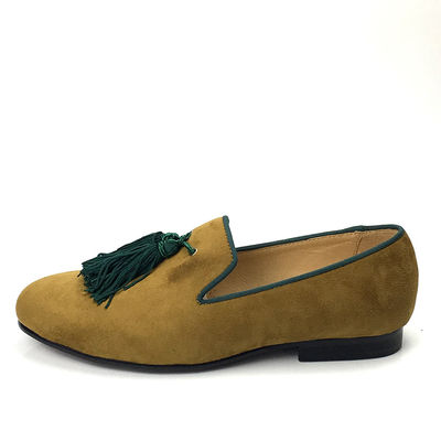 Yellow Mens Velvet Loafers Shoes   Customized Pointed Toe Leather Loafers