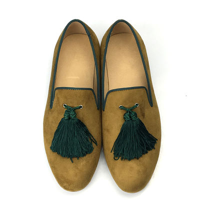 Yellow Mens Velvet Loafers Shoes   Customized Pointed Toe Leather Loafers