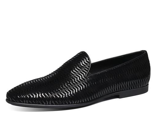 Brown Italian Leather Loafers Mens Woven Leather Loafers with Wave Pattern