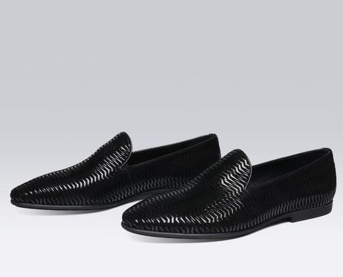 Brown Italian Leather Loafers Mens Woven Leather Loafers with Wave Pattern