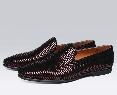Brown Italian Leather Loafers Mens Woven Leather Loafers with Wave Pattern