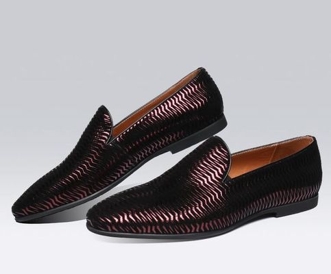 Brown Italian Leather Loafers Mens Woven Leather Loafers with Wave Pattern