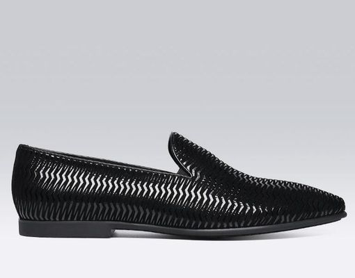 Brown Italian Leather Loafers Mens Woven Leather Loafers with Wave Pattern