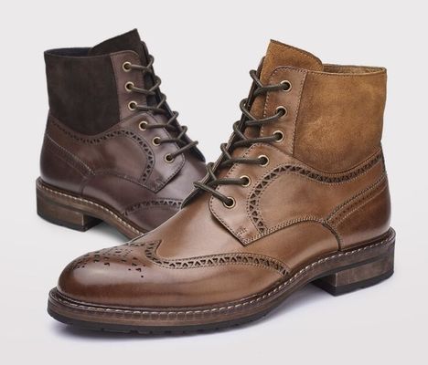 Comfortable Mens Brogue Brown Boots , Lace Up Mens Leather Half Boots