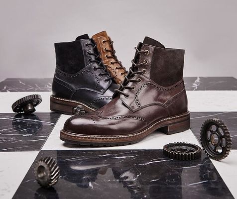 Comfortable Mens Brogue Brown Boots , Lace Up Mens Leather Half Boots