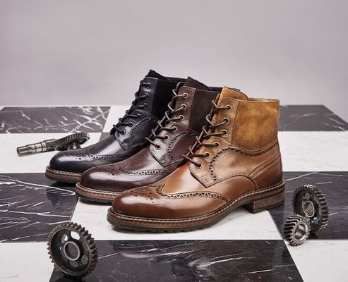 Comfortable Mens Brogue Brown Boots , Lace Up Mens Leather Half Boots