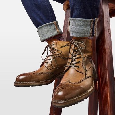 Comfortable Mens Brogue Brown Boots , Lace Up Mens Leather Half Boots