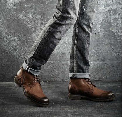 Lace Up Mens Ankle Boots Wear Resistant Casual Mens Leather Cowboy Boots