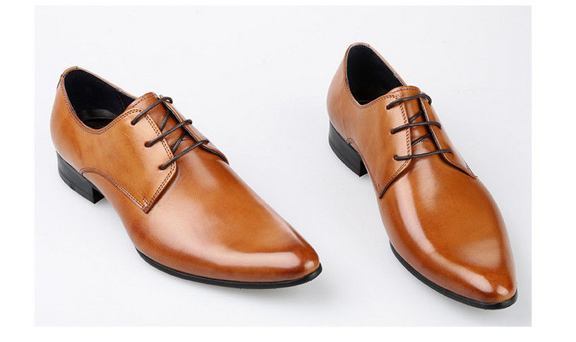 Pointed Toe Men's Wedding Dress Shoes Yellow Lace Up Handmade Oxford Shoes