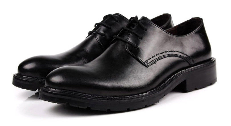Handmade Footwear Mens Black Lace Up Dress Shoes Comfortable With Thick Platforms