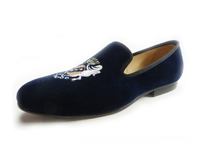 Slip On Embroidered Velvet Loafers Handmade Low Heel Flat Casual Shoes for Men