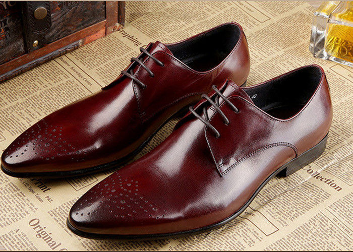 Genuine Leather Men'S Wedding Dress Shoes Formal Business Shoes With Black Stitching