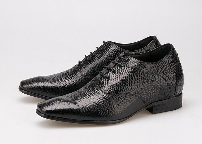 7cm Height Increasing Elevator Shoes , Sharp Toe Black Patent Leather Oxford Shoes