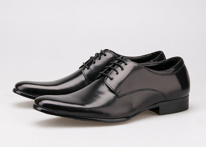 Cow Leather Upper Lace Up Derby Shoes , Flat Heel Soft Mens Black Formal Shoes