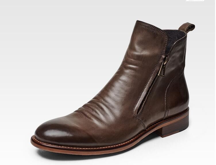 Round Toe Mens Ankle Boots Lace Up Genuine Leather Vintage Pointed Toe Boots