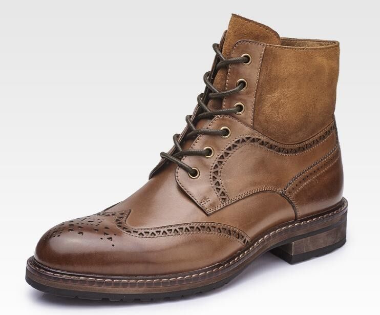 Pointed Toe Mens Brown Leather Chelsea Boots , Leather Lace Up Ankle Boots For Party