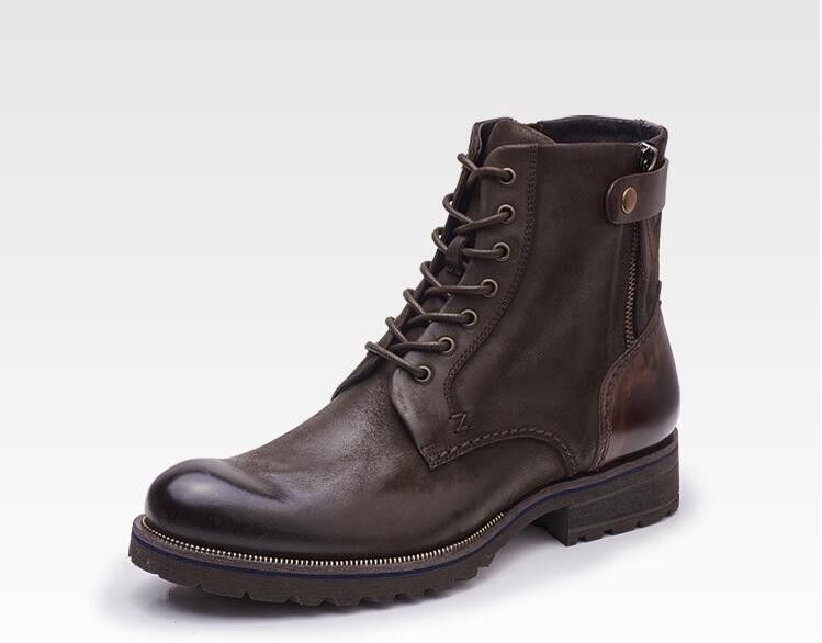 Normal Size Mens Brown Chelsea Boots Full Grain Leather High Top Casual Shoes