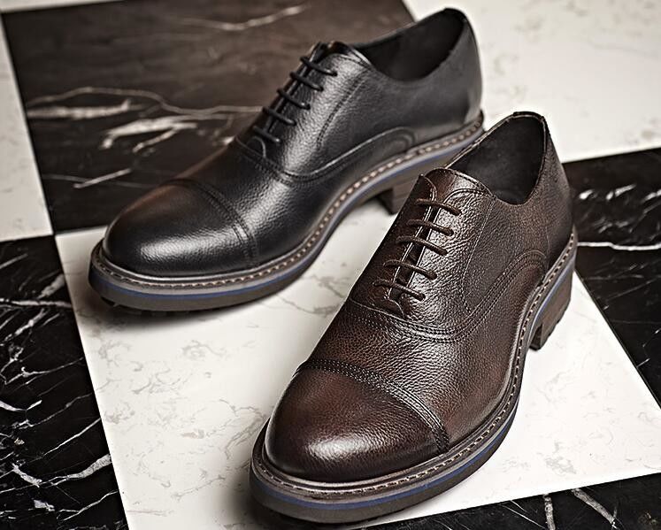 Woven Formal Mens Leather Dress Shoes Elegant Goodyear Welted Shoes With Two Cap Toe