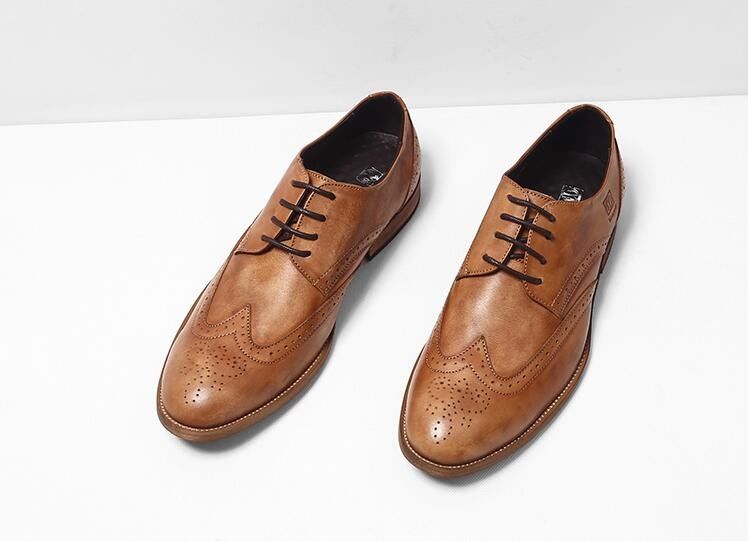 Genuine Leather Flat Mens Black Oxford Shoes , Classic Vintage Lace Up Dress Shoes