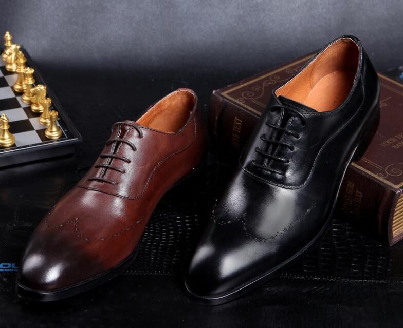 Fashion Men Formal Dress Shoes , Brogue Hidden High Heel Leather Footwear For Mens
